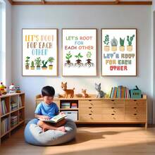 1/4件装 “让我们互相支持”校园励志帆布海报。返校季墙面装饰。非常适合学校墙壁、走廊、食堂和办公室走廊的装饰。家居装饰和墙面艺术！室内装饰。房间装饰美学，可选画框 - 彩色 - 查看 11