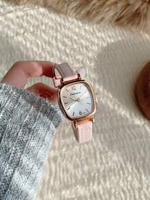 1pc Square Belt Women's Quartz Watch Exquisite And Compact Suitable For Daily Matching With Birthday/Graduation Gifts And Gathe