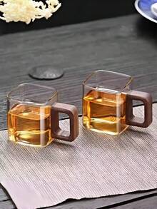 High Borosilicate Glass Tea Cup With Wooden Handle, Large Capacity Drinking Water/Coffee Cup Wooden Handle Glass Cup, Home Use Milk Tea/Juice Single Layer Cup Small Capacity Handmade Coffee Cup With Walnut Wood Handle Home Breakfast Milk Tea/Beverage Cup, Christmas/Valentine's Day Gift - Multicolor - View 1