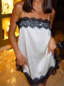 DEEKA Summer New Women's Fashion Elegant Satin Lace Blouse - White - View 3