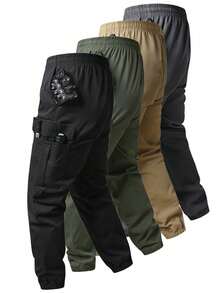 男士宽松工装裤，多口袋设计，脚踝系带款式，适合春秋季日常休闲穿着 - 卡其色 - 查看 11