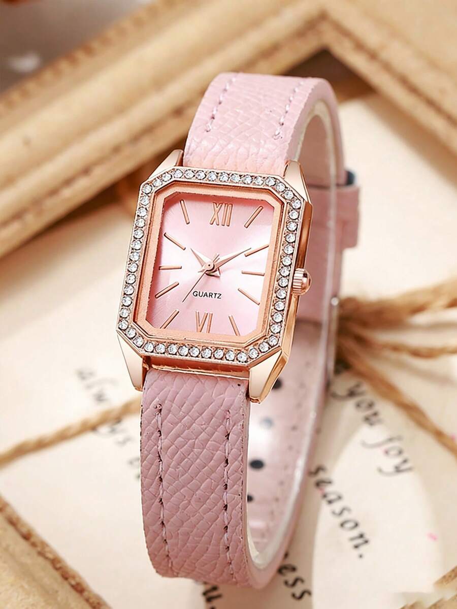 1 chiếc đồng hồ nữ kiểu dáng tối giản hình chữ nhật, mặt số La Mã, dây đeo bằng tre, thích hợp để đeo hàng ngày, làm quà sinh nhật, quà tặng cho người yêu, quà kỷ niệm, quà khuyến mãi cuối năm, ngày độc thân, quà khuyến mãi Halloween. Không kèm hộp quà. - Hồng - Xem 1