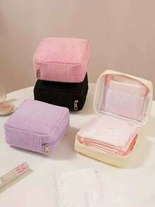 1 szt. woreczek do przechowywania podpasek z kordu, organizer na podpaski z zamkiem błyskawicznym, woreczek do przechowywania tamponów, kosmetyczka, mini kosmetyczka, praktyczny organizer na przybory menstruacyjne, torba na pieluchy dla niemowląt, wielofunkcyjny woreczek o dużej pojemności na podpaski, pieluchy, wkładki i tampony, idealny do podróży i codziennego użytku, niezbędny w podróży, niezbędny w akademiku, niezbędny organizer podróżny - Wielokolorowe - Zobacz 3