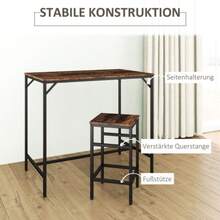 HOMCOM High Table Set With 4 Bar Stools, 5-Piece Kitchen Table Set, Particleboard/Steel, Rustic Brown/Black, 100 X 60 X 88 Cm - Maroon - View 7