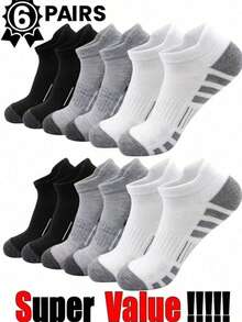 6 Pairs Men's Fashionable High-Quality Low-Cut Ankle Socks, Mesh Breathable Multifunctional Casual Basketball Sports Boat Socks