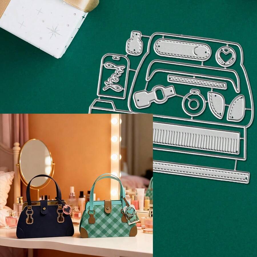 Creative Patchwork Bag Metal Cutting Dies, DIY Scrapbooking Album And Embossing Stencil, Greeting Card Making Tool, Card Paper Cutting Crafts ,Gift Card Making Template Die Cuts. - Silver - View 1