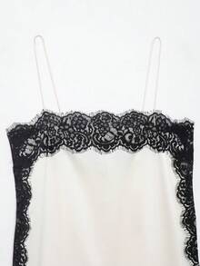 DEEKA Summer New Women's Fashion Elegant Satin Lace Blouse - White - View 9