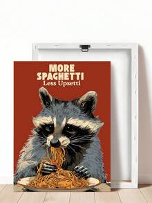 1幅“饿猫意大利面”图案海报，幽默海报，趣味厨房墙饰，复古趣味浣熊意大利面海报，幽默厨房墙饰，节日礼物，卧室装饰，客厅装饰，办公室装饰，餐厅装饰，墙饰，家居装饰，房间装饰，帆布墙饰，海报，带框墙饰，可选画框 - 彩色 - 查看 19