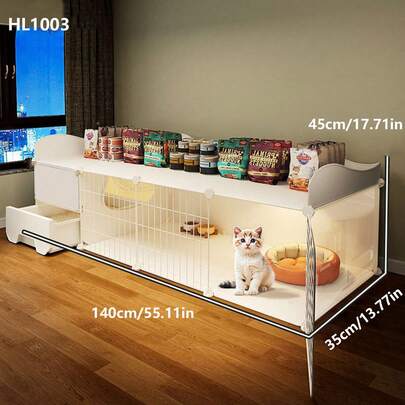 Indoor Cat Cage With Litter Box, 1 Room 1 Bathroom, Suitable For Kittens And Small Cats, Space-Saving Cat Villa