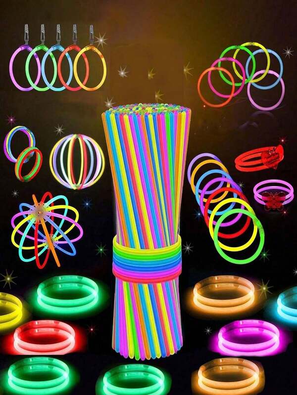 50/100 Set de varitas luminosas de fiesta de 8 pulgadas, varitas luminosas ultra brillantes que pueden brillar en la oscuridad durante 9 a 13 horas de forma continua. También se pueden hacer pulseras, gafas de fiesta, collares, aretes, bolas, etc.