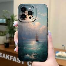 2026 nueva funda de teléfono esmerilada, funda de teléfono diseño de barco pirata océano atardecer para iPhone 17 14 13 12 11 Pro Max y funda de protección para teléfono  Galaxy S23 S22 S21 S20, regalo de funda de pareja para novio novia, regalo de vacaciones - Negro - Ver 5