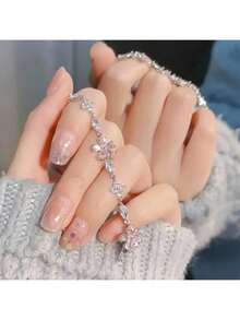 1 Piece - Elegant Pink Cherry Blossom Bracelet, Women's Fashion Cute Exquisite Cube Petal Adjustable Bracelet - 粉色 - 查看 6