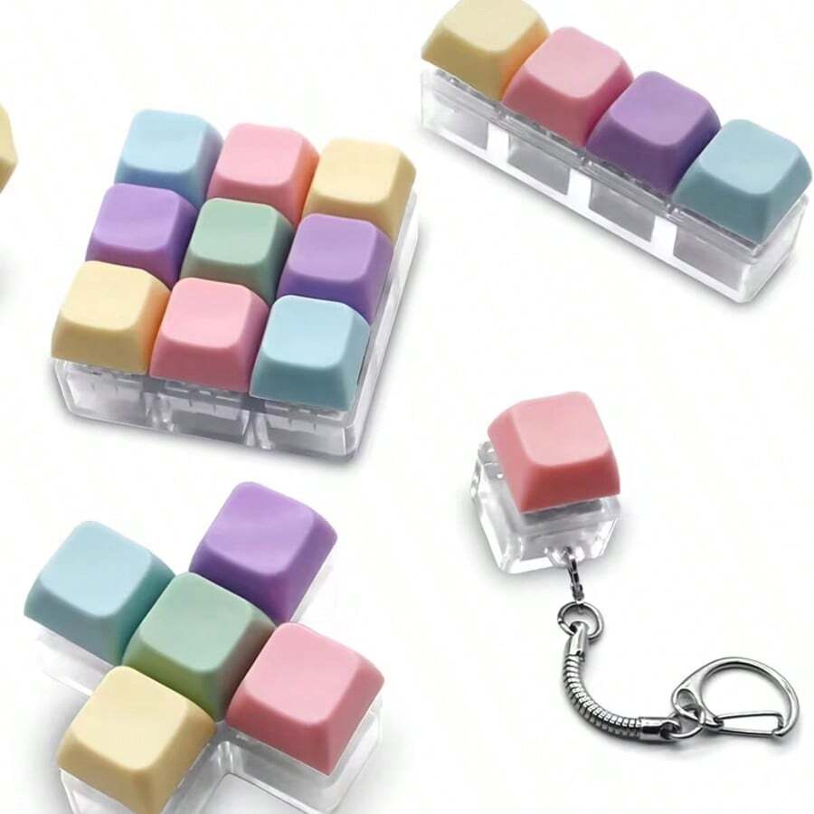 1pc 9-In-1 Keyboard Stress Relief Toy, Keyboard Stress Relief Keychain, Anti-Stress Keyboard Buttons, Finger Pressing Toy, Stress Relief Toy (Macaron, Morandi)