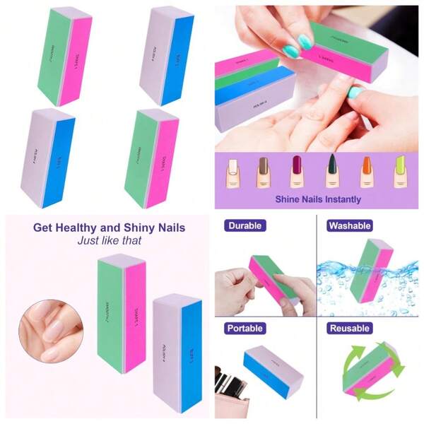 4 Way Nail Buffer Block Set Natural Acrylic Nails Smoother Polisher File Buffing Shining 120 240 600 3000 Grit Nail Shine Buffers Files