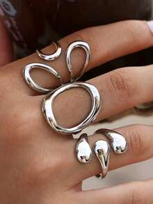 Frminee Bộ 3 chiếc nhẫn hình học bằng thép không gỉ mạ vàng 18K cao cấp, thời trang, tối giản, thanh lịch, độc đáo, tinh tế, thích hợp cho nữ đeo hàng ngày hoặc làm quà tặng. - Bạc - Xem 4