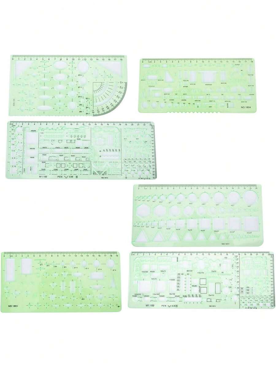 Plantilla de Dibujo Geométricos, Regla de Dibujo de Diseño Arquitectónico, para Oficina Estudio y Diseño (6 piezas),36979365 - Multicolor - Ver 1