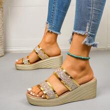 Dép xăng đan slip-on mới năm 2026 dành cho nữ, dép cao gót lấp lánh, dép đi biển, dép mùa hè. - Vàng - Xem 4