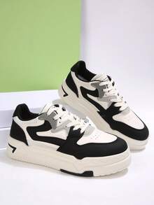 2026春季新款黑白撞色学生滑板鞋，时尚百搭休闲运动鞋，青少年ins风 - 黑與白 - 查看 1