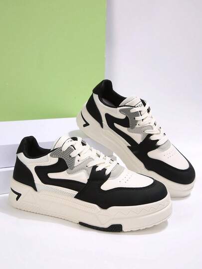 2026春季新款黑白撞色学生滑板鞋，时尚百搭休闲运动鞋，青少年ins风