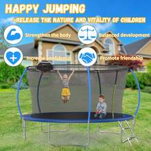 14FT Trampoline, Recreational Trampoline With Enclosure Net & Ladder, Outdoor Trampolines For Kids And Adults, Round Trampoline With Baketball Hoop, - Royal Blue - View 4