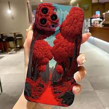 2026 nueva funda de teléfono esmerilada, funda de teléfono con impresión de paisaje de árbol rojo para  17 15 Pro Max  17 14 Pro  17 13  17 12  Galaxy S23 S22 S21 S20 funda de protección para teléfono regalo de pareja para novio novia regalo de San Valentín cumpleaños - Blanco antiguo - Ver 4