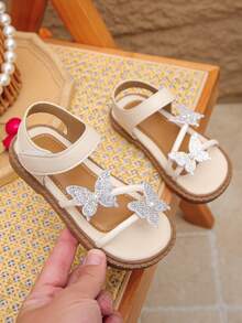 2026 New Girls Shoes: Flat Sandals, Rhinestone Butterfly Sandals, Princess Shoes, Super Soft Rubber Soles, Beach Shoes, Camping Shoes, Party Shoes - Beige - View 4