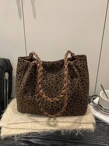 Large Capacity Leopard Print Shoulder Tote Bucket Bag For Women - Brown - View 1
