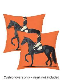 2pcs Fashionable & Comfortable Pillow Covers With Simple Vector Illustration Of Equestrian Rider On Black Horse, Made Of Hypoallergenic Polyester Fabric, Hidden Zipper, No Filling, Suitable For Home Decor, Living Room, Throw Pillow, Cushion Cover, Sofa Decorative Pillow, Home Decor, Pad Cover, Soft Pad. - Multicolor - View 13