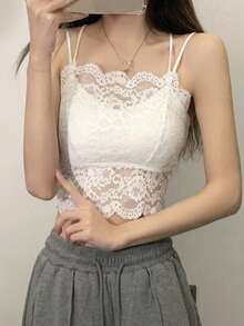 女士蕾丝拼接时尚百搭约会派对吊带背心 - 白色 - 查看 9