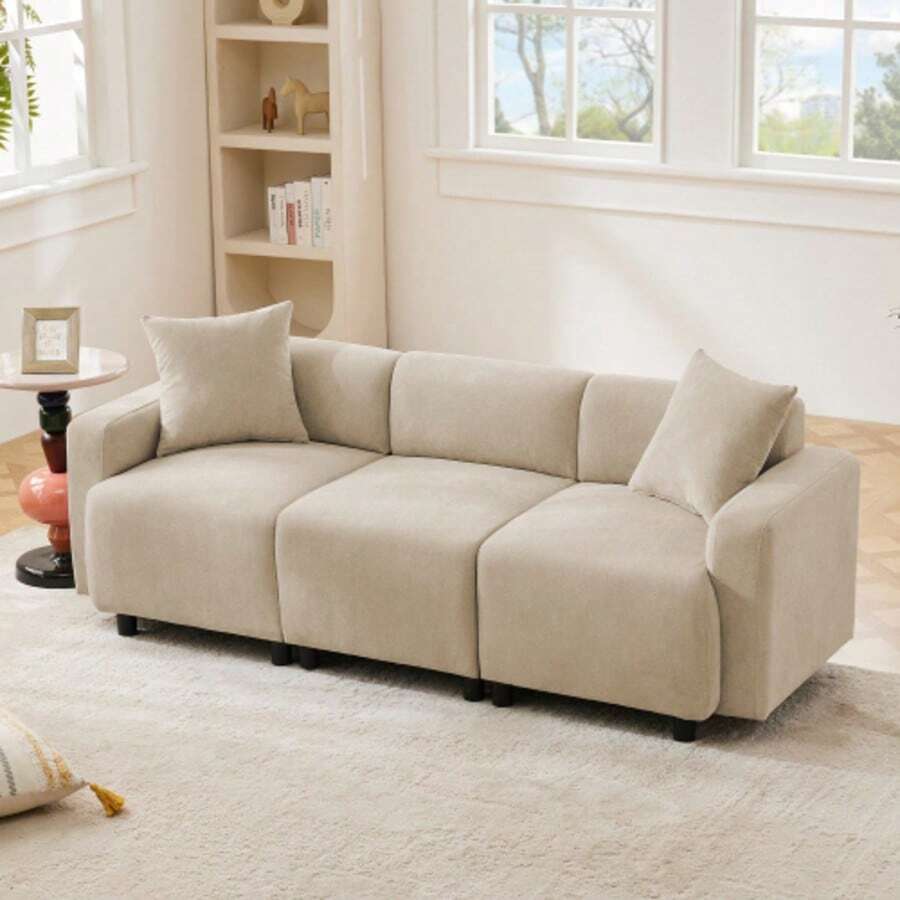 Normal Sofa, Modern Design, Polstermöbel, Sofa, 3-Sitzer-Sofa, Wohnzimmersofa, Sofa Mit Dekokissen - Beige - View 1
