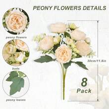 1/2/4/8/12 Packs Peonies Artificial Flowers, Mixed Pink Artificial Peonies, Silk Peonies Flowers Fake Peonies Artificial Flowers Peonies Bouquet For Centerpiece Table Wedding Party Home Decor - 黃色 - 查看 11