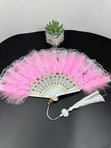 1 件复古蕾丝手持扇，优雅大方，适合夏季舞蹈、T 台，流苏古典风格 - 彩色 - 查看 13