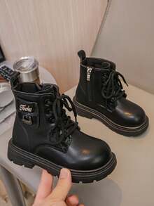 1 Pair Unisex Kids Cute Fashion Elastic PU Boots, Warm Academy Outdoor Boots, Casual Boots For Toddlers, All Season Boots - Black - View 1