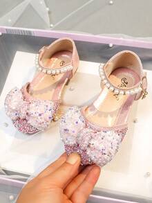 1 Pair Girls' Sweet Princess Bow Rhinestone Summer Sandals, Casual Versatile Flat Slide Sandals, Suitable For Toddler, Little, And Big Kids - Pink - View 4