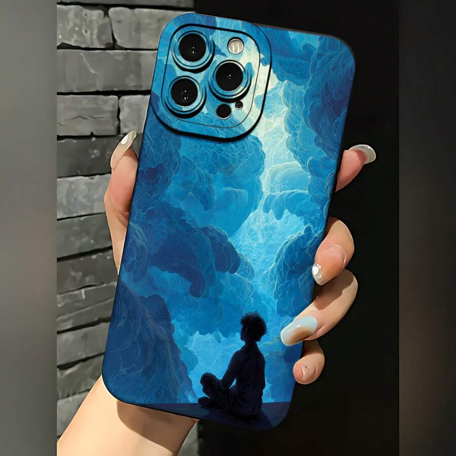 2026 nueva funda de teléfono esmerilada, diseño de silueta de paisaje de cielo nublado para  17 15 Pro Max  17 14 Pro  17 13 Pro  Galaxy S23 S22 S21 protector de teléfono funda de pareja regalo para él y ella regalo de San Valentín cumpleaños - Blanco antiguo - Ver 1