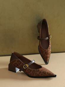 Women's Retro Mary Jane Single Strap Leather Shoes New Autumn Fashion Pointed Toe Chunky Heel Low-Top Women Shoes - Brown - View 4