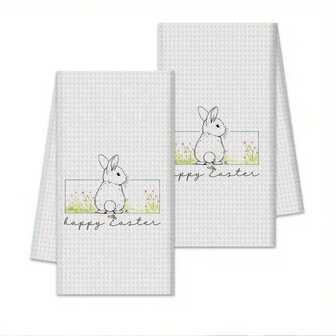 Kökshandduk med tecknad kanindesign, superabsorberande, tecknat mönster, maskintvättbar återanvändbar handduk, lämplig för hem, kök, badrum, bil, fönsterputsning - mjuk stickad diskhandduk