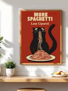 1幅“饿猫意大利面”图案海报，幽默海报，趣味厨房墙饰，复古趣味浣熊意大利面海报，幽默厨房墙饰，节日礼物，卧室装饰，客厅装饰，办公室装饰，餐厅装饰，墙饰，家居装饰，房间装饰，帆布墙饰，海报，带框墙饰，可选画框 - 彩色 - 查看 4