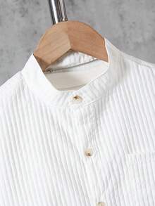 Boys' Shirt Set, Summer Double-Layer Plaid Short Sleeve Pocket Pants, Casual Collared Shirt Set, Suitable For 8-12 Years Old Casual Occasions - 白色 - 查看 3