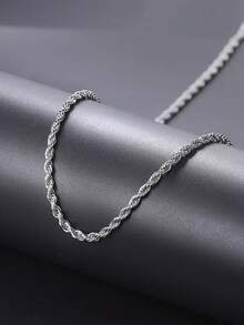 1 set enkelt flätat halsband i rostfritt stål + armbandsset, snygga hiphoptillbehör - kostym - Visa 4