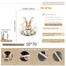 1PC Canvas Wall Art_Nursery Decor Printed Rabbit Burrow Motif, Watercolour Easter Art, Rabbits With Flowers, Spring Blossoms, Farm Animals, Easter Egg Design, Rabbit Garland - Framed Nursery Wall Art Perfectly Suited For Children's Room Decor, Playroom Decor Children's Room Decor Nursery Decor Daycare Decor Girls' Bedroom Girls' Room Decor Children's Room Decor Boys' Bedroom Boys' Room Decor Girls' Bedroom Decor