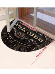 欢迎回家半圆形门垫 - 仿木雕设计，防滑，可水洗，适用于客厅、露台、玄关 - 农舍风格装饰 - 彩色 - 查看 4