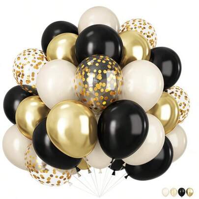 60pcs Black & Gold, White Sand Balloons, Metallic Gold & 10/12inch Multicolor Confetti Balloons, Suitable For Graduation, Birthday, Baby Shower, Wedding, New Year Party Decoration, Retirement, Christening, Baby Shower, 8-60 Years Old Birthday Balloons