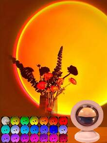 LED Sunset Lamp Projector, Bedroom Living Room Decor Photo Background Gadget, Halloween/Christmas Decoration, Office Desk Accessory, Camping/Party/Birthday Mood Booster, Wall Decor Romantic Gift, One-Button Cozy Scene Creation! - Multicolor - View 5