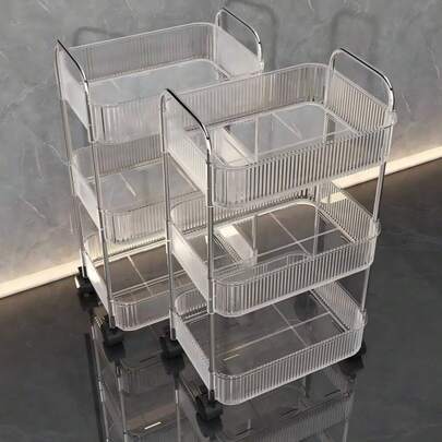 1-4 Tier Acrylic Storage Cart Suitable For Bathroom, Kitchen, Wardrobe And Living Room | Transparent Multi-Layer Tissue Box, 360° Rotating Design, Wheeled Acrylic Storage Cart, Portable Cart, Modern Plastic Structure, Space-Saving Design, Wheeled Storage Rack, Durable Plastic Shelf, Vertical Storage Rack