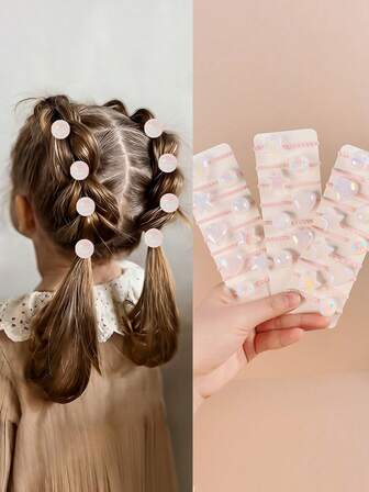 5/10/20/30/40/50pcs/Set Girls Cute Pink Faux Pearl Textured Hair Scrunchies, Includes Round, Star And Heart Shapes, Suitable For Girls Daily Wear, Birthday Party, Travel, Holiday, Christmas, New Year, Best Friend Gift