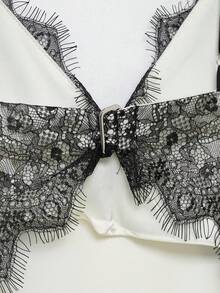 DEEKA 夏季新款女士时尚性感露背V领蕾丝拼接长裙，欧美风派对白色优雅款 - 白色 - 查看 9