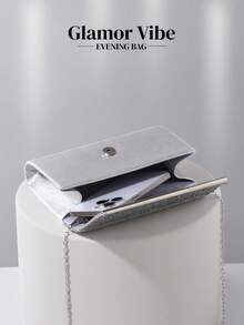 Lightweight, Business Casual Rhinestone Decor Bucket Bag Mini Drawstring Design, Clear Bag Faux Pearl Bag Evening Bag, Dinner Bag Glamorous, Elegant, Exquisite, Quiet Luxury Rhinestone For Party Girl, Woman Wedding Items, Perfectly Matching With Graduation Dress, Prom Dresses, Perfectly Matching With Bridal Party, Best Choice Elegant Bag For Bridal Shower - Silver - View 7