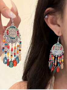 一对波西米亚流苏人造水晶耳环，复古高端夸张吸睛耳环，适合度假、海滩派对、宴会等场合佩戴。送给女性的最佳礼物，节日佳品。 - 波希米亞 - 查看 8