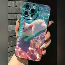 2026 nueva funda de teléfono esmerilada, funda de teléfono con impresión de gato en piscina para iPhone 17 14 13 12 11 Pro Max Se 2020  Galaxy S23 S22 S21 S20 Note 20 10, funda protectora para teléfono, regalo de pareja para novio y novia, presente de vacaciones - Negro - Ver 2